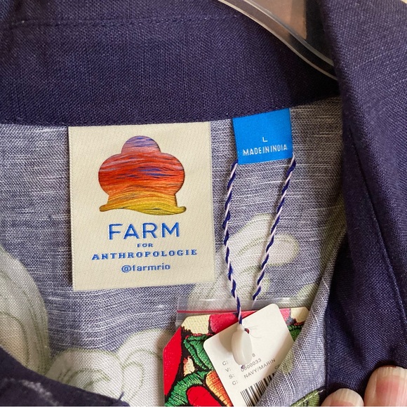 NEW FARM Rio x Anthropologie Puff Sleeve Button Down Blouse Bananas Linen Size L - Picture 15 of 16